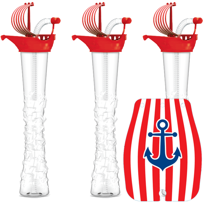 Sweet World USA Yard Cups Red (54 Cups) Gasparilla Pirate Ship Cups - 17oz/500ml - for Cold or Frozen Drinks, Kids Parties - First it's a Cup, then it's a Toy cups with lids and straws